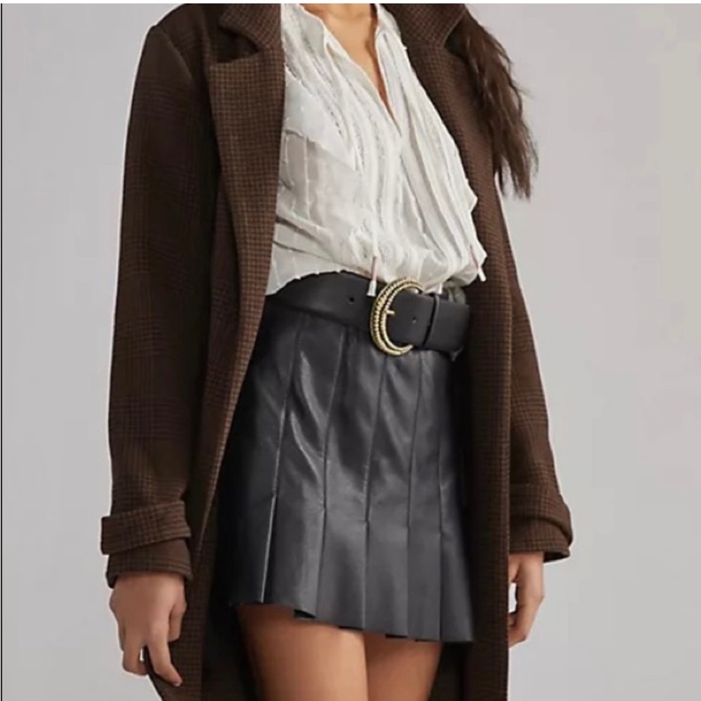 Anthropologie Pleated Faux Leather Mini Skirt M